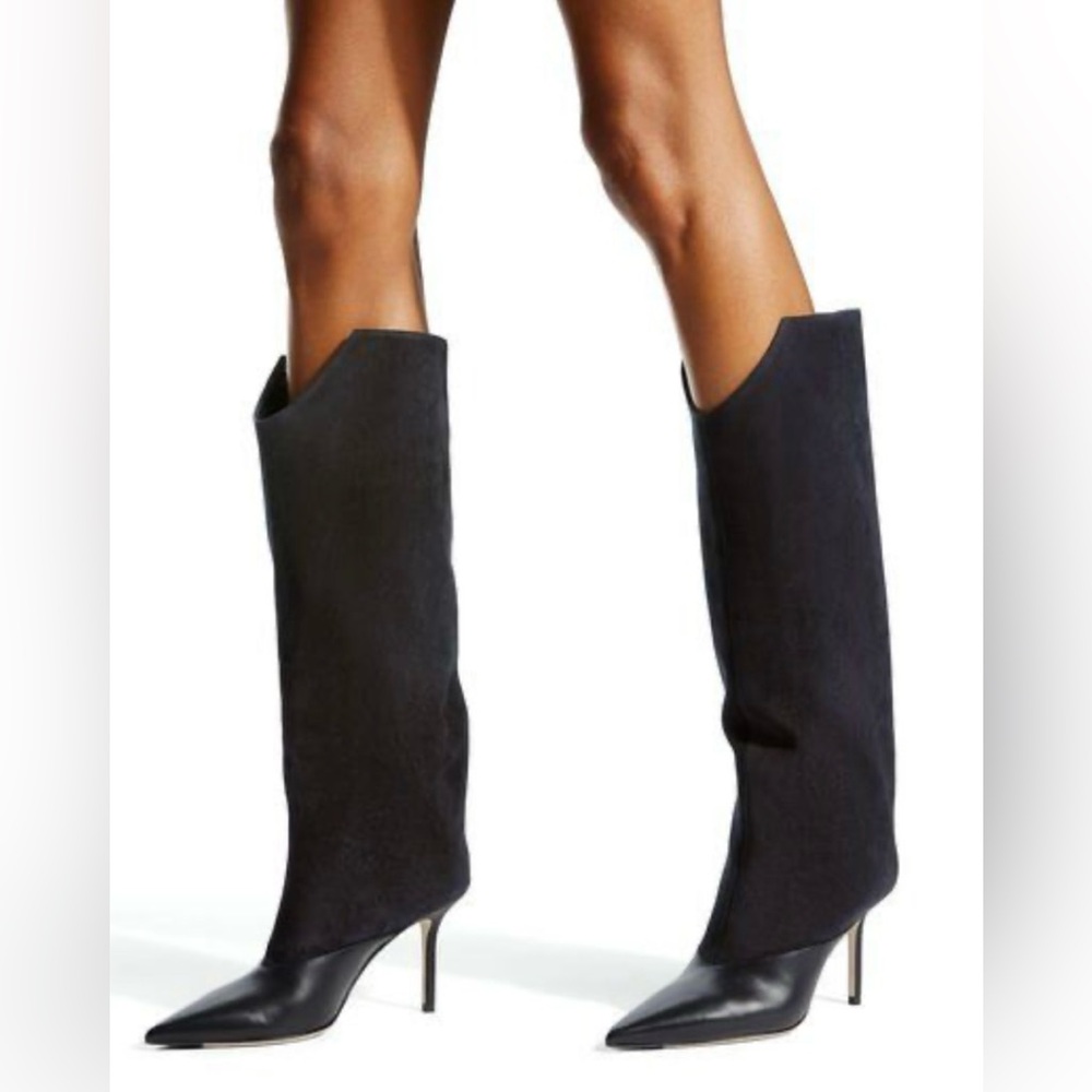 NWT Jimmy Choo Brelan Knee High Stiletto Boots Size 36 Black Suede Leather